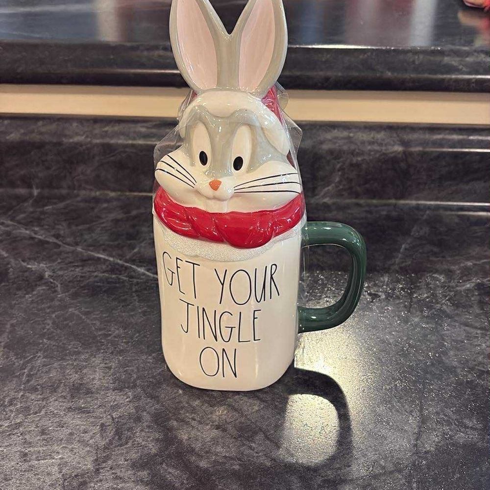 Festive Bunny Mug with Green Handle